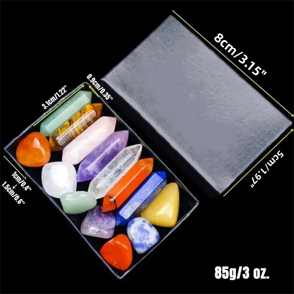 14-Piece Pointed Quartz Crystal Chakra Healing Set  – Perfect for Meditation & Bedroom Decor