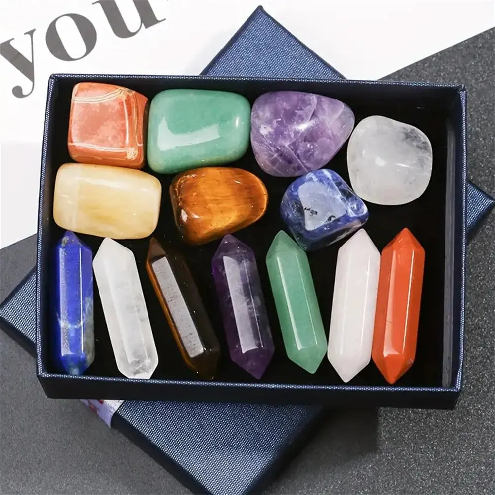 14-Piece Pointed Quartz Crystal Chakra Healing Set  – Perfect for Meditation & Bedroom Decor