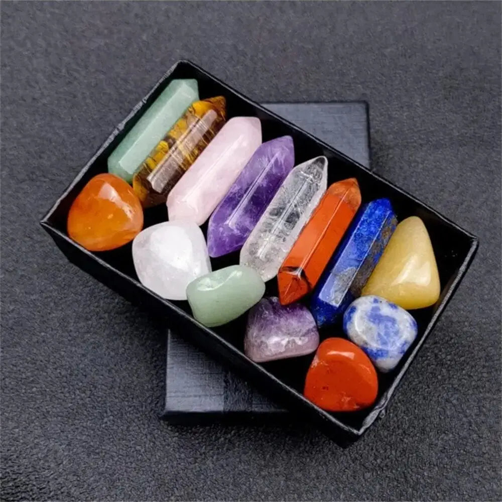 14-Piece Pointed Quartz Crystal Chakra Healing Set  – Perfect for Meditation & Bedroom Decor