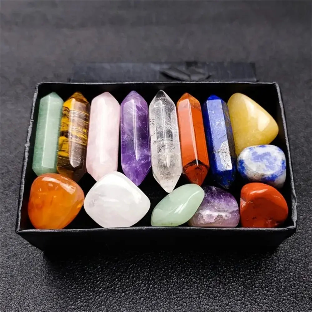 14-Piece Pointed Quartz Crystal Chakra Healing Set  – Perfect for Meditation & Bedroom Decor