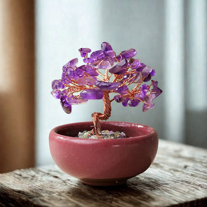 Crystal Gemstone Bonsai Tree – Copper Wire Art Decor